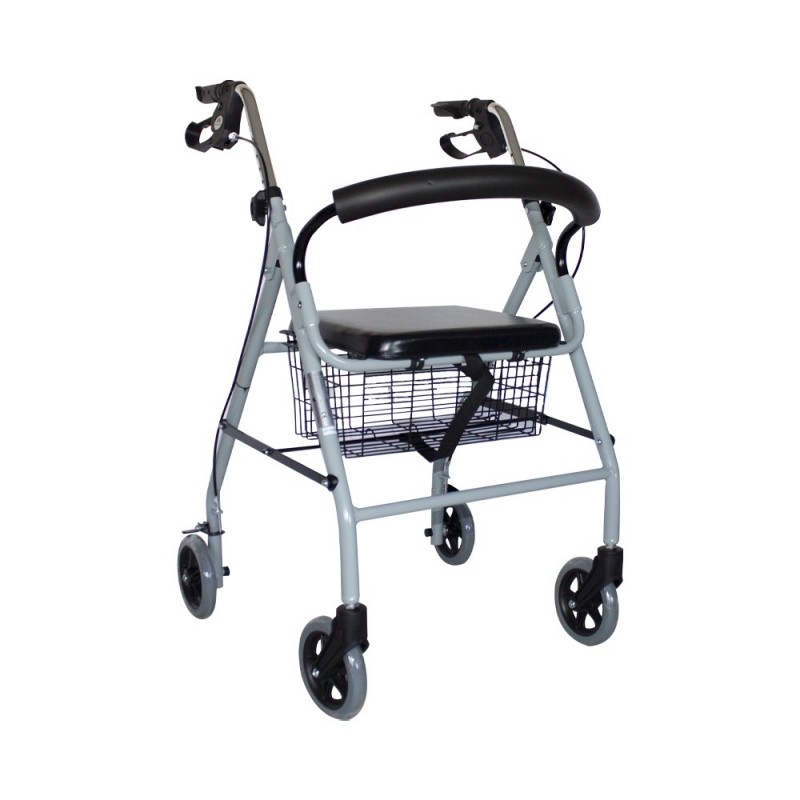Andador para ancianos, Aluminio, Plegable, Asiento y respaldo, 4 ruedas, Burdeos